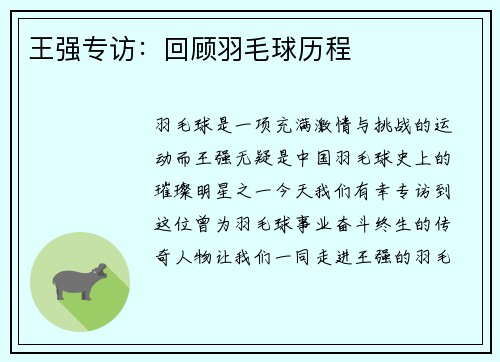 王强专访：回顾羽毛球历程